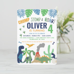 Dinosaur Boy Blue Anniversaire Invitation