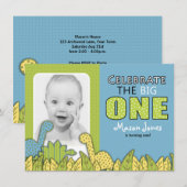 Dinosaur Boy First Birthday Party Kaart (Voorkant / Achterkant)