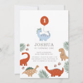 Dinosaur Boys 1er Anniversaire Fête Invitation (Devant)