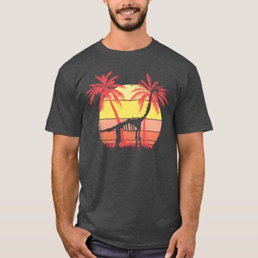 Dinosaur Brachiosaurus Skeleton Summer Sunset 80s  T-shirt (Voorkant)