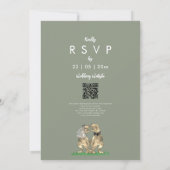 Dinosaur Bride & Groom Sage Green Wedding QR Code Kaart (Achterkant)