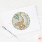 Dinosaur Brontosaurus Verjaardag Cupcake Topper Ronde Sticker (Envelop)
