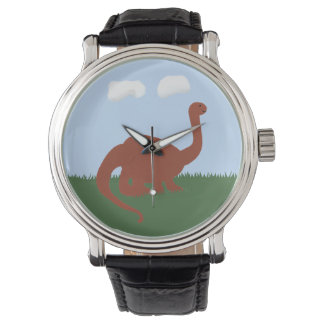 Dinosaur Brontosaurus Whimsical Cartoon Art Horloge