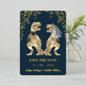 Dinosaur Bruid & Bruidegom Wedding Save the Date G Folie Uitnodiging (Staand Voorkant)