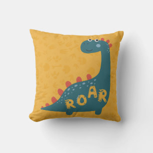 Dinosaur Cartoon Geel Blauw Brullen Kinderkamer De Kussen
