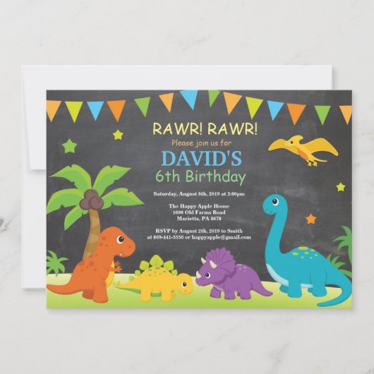 Dinosaur Chalkboard Invitation Dino Party (Devant)
