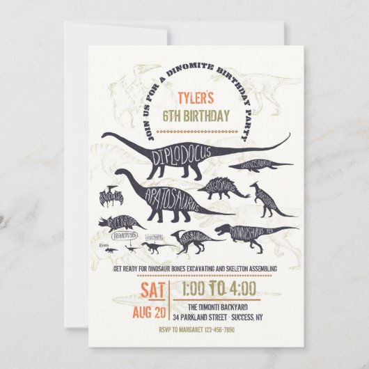 Dinosaur Chart Invitation Kaart (Voorkant)
