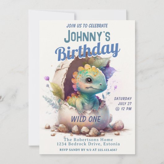 Dinosaur Child's Wilde Uitnodiging van één dag (Voorkant)