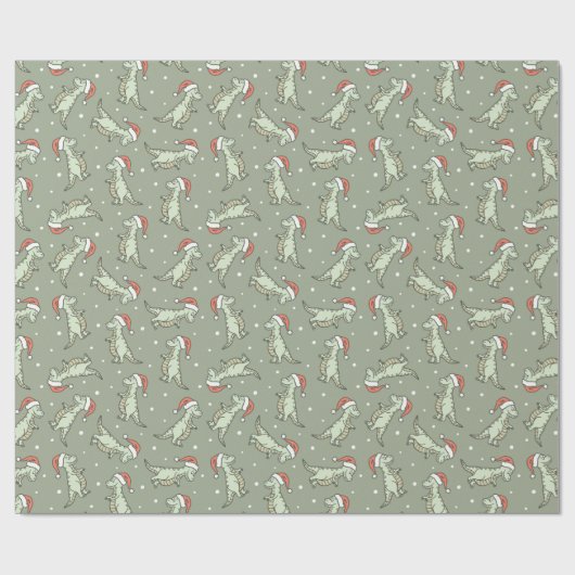 Dinosaur Christmas Boy Santa Claus Dino T-Rex Sage Cadeaupapier (Vlak)