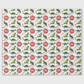 Dinosaur Christmas gepersonaliseerd Cadeaupapier (Vlak)