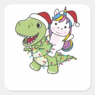 Dinosaur Christmas Unicorn Winter T-Rex Dino Vierkante Sticker