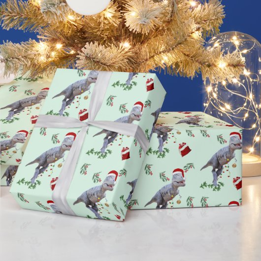 Dinosaur Christmas Wrapping Paper Roll Cadeaupapier (Feestdagen)
