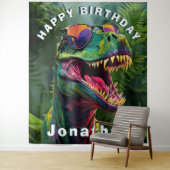 Dinosaur Col T Rex Oerwoud Verjaardagsachtergrond Wandkleed (In situ)