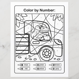 Dinosaur Coloring Page by number - Dino in een aut