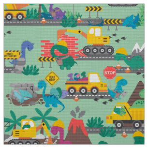 Dinosaur Construction Kinder Cute Pattern Stof