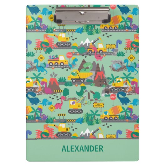 Dinosaur Construction Kinder-Personalized Klembord (Voorkant)