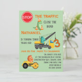 Dinosaur Construction Vehicle 3rd Birthday Party Kaart (Staand voorkant)