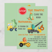 Dinosaur Construction Vehicle 6th Birthday Party Kaart (Voorkant / Achterkant)