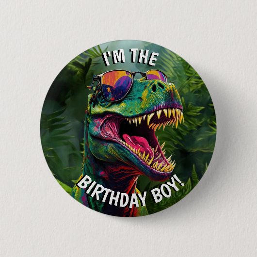 Dinosaur Cool BIRTHDAY Boy Ronde Button 5,7 Cm (Voorkant)