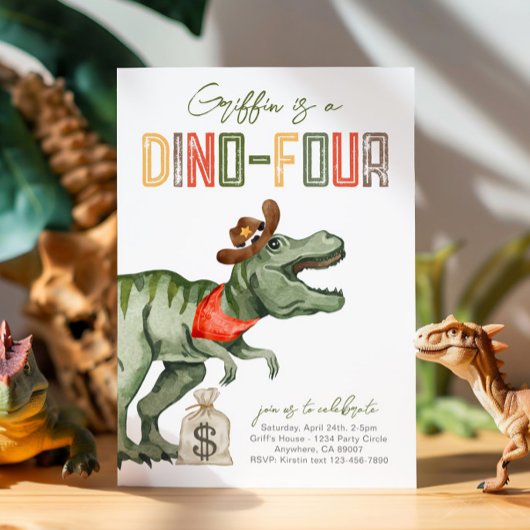 Dinosaur Cowboy 4e anniversaire Invitation
