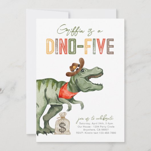 Dinosaur Cowboy 5e anniversaire Invitation (Devant)