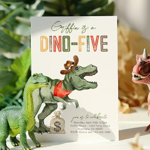 Dinosaur Cowboy 5e verjaardag uitnodiging