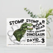 Dinosaur Crasher de fête Invitation d'anniversaire (Debout devant)