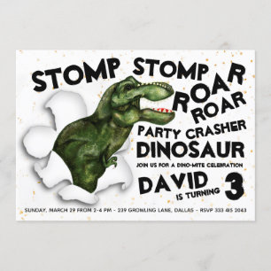Dinosaur Crasher de fête Invitation d'anniversaire