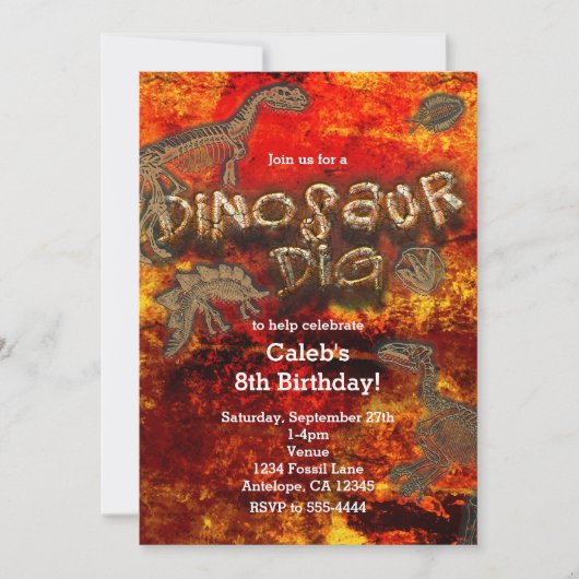 Dinosaur Creuse Fossiles Red Rock Invitations Anni (Devant)