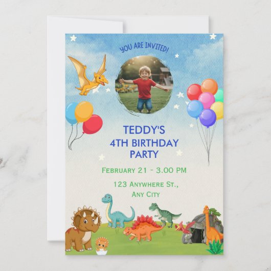 Dinosaur creuser Dino Invitations d'anniversaire (Devant)
