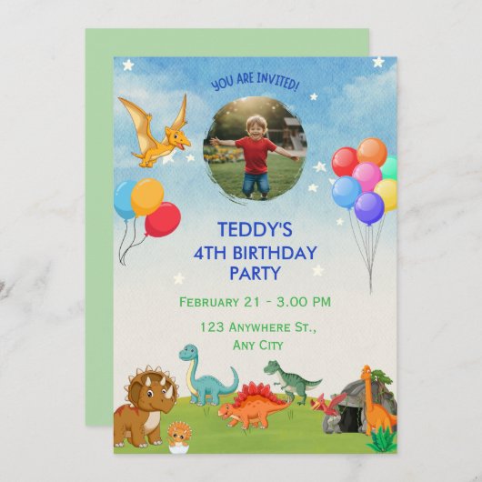 Dinosaur creuser Dino Invitations d'anniversaire (Devant / Derrière)