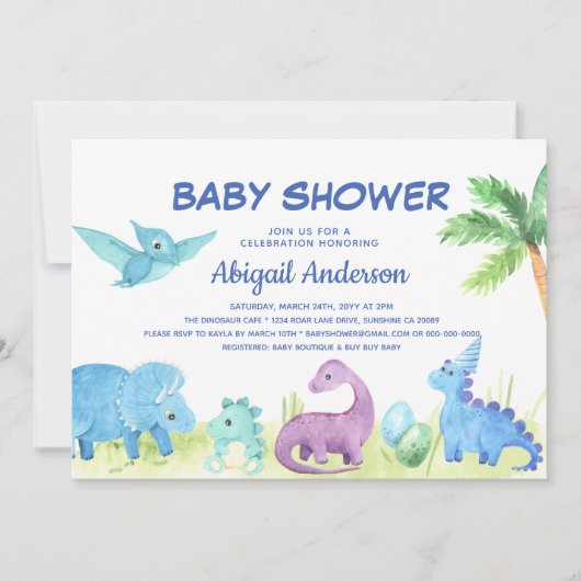 Dinosaur Cute Baby shower Invitation (Devant)