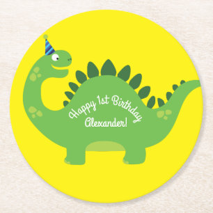 Dinosaur Cute Cartoon Birthday Party Boy Ronde Kartonnen Onderzetter
