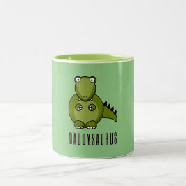 Dinosaur Daddysaurus Dad Fathers Day Family Gift Tweekleurige Koffiemok