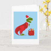 DINOSAUR DE CARTE DE NOËL AVEC chapeau DE Père Noë (Fleur jaune)
