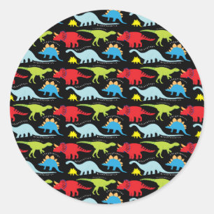 Dinosaur Design Blue Red Green op zwart Ronde Sticker