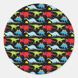 Dinosaur Design Blue Red Green op zwart Ronde Sticker