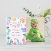 Dinosaur Deux Rex 2e Anniversaire Photo Invitation (Debout devant)