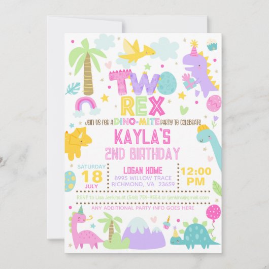 Dinosaur DEUX Rex 2e Invitation d'anniversaire (Devant)