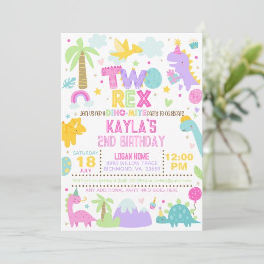 Dinosaur DEUX Rex 2e Invitation d'anniversaire (Debout devant)