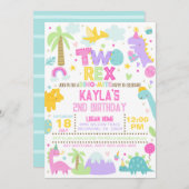 Dinosaur DEUX Rex 2e Invitation d'anniversaire (Devant / Derrière)