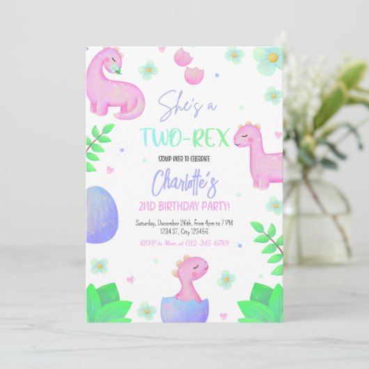 Dinosaur Deux Rex 2e Invitation de fête d'annivers (Debout devant)