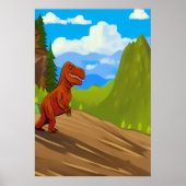 Dinosaur die een heuvel afloopt | AI Art Poster (Voorkant)