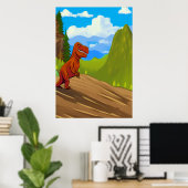 Dinosaur die een heuvel afloopt | AI Art Poster (Thuiskantoor)
