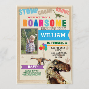 Dinosaur Dig Birthday Party T-Rex Photo Invite Kaart