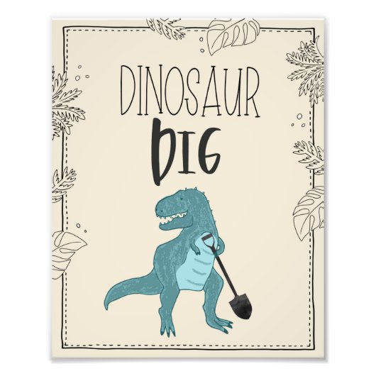 Dinosaur Dig Birthday Sign Foto Afdruk (Voorkant)