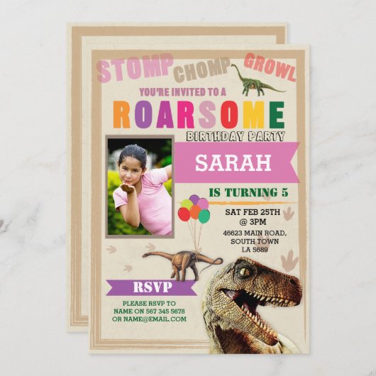 Dinosaur Dig fête d'anniversaire T-Rex Invitation  (Devant / Derrière)