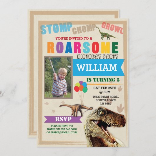 Dinosaur Dig fête d'anniversaire T-Rex Invitation  (Devant / Derrière)