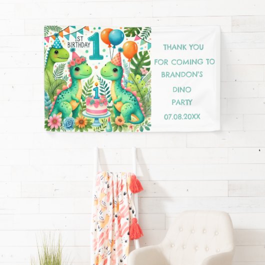 Dinosaur Dino 1e verjaardag Spandoek (Insitu)