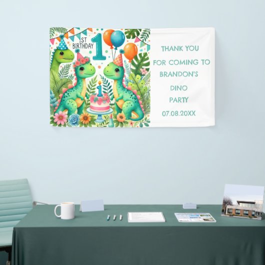 Dinosaur Dino 1e verjaardag Spandoek (Beurs)